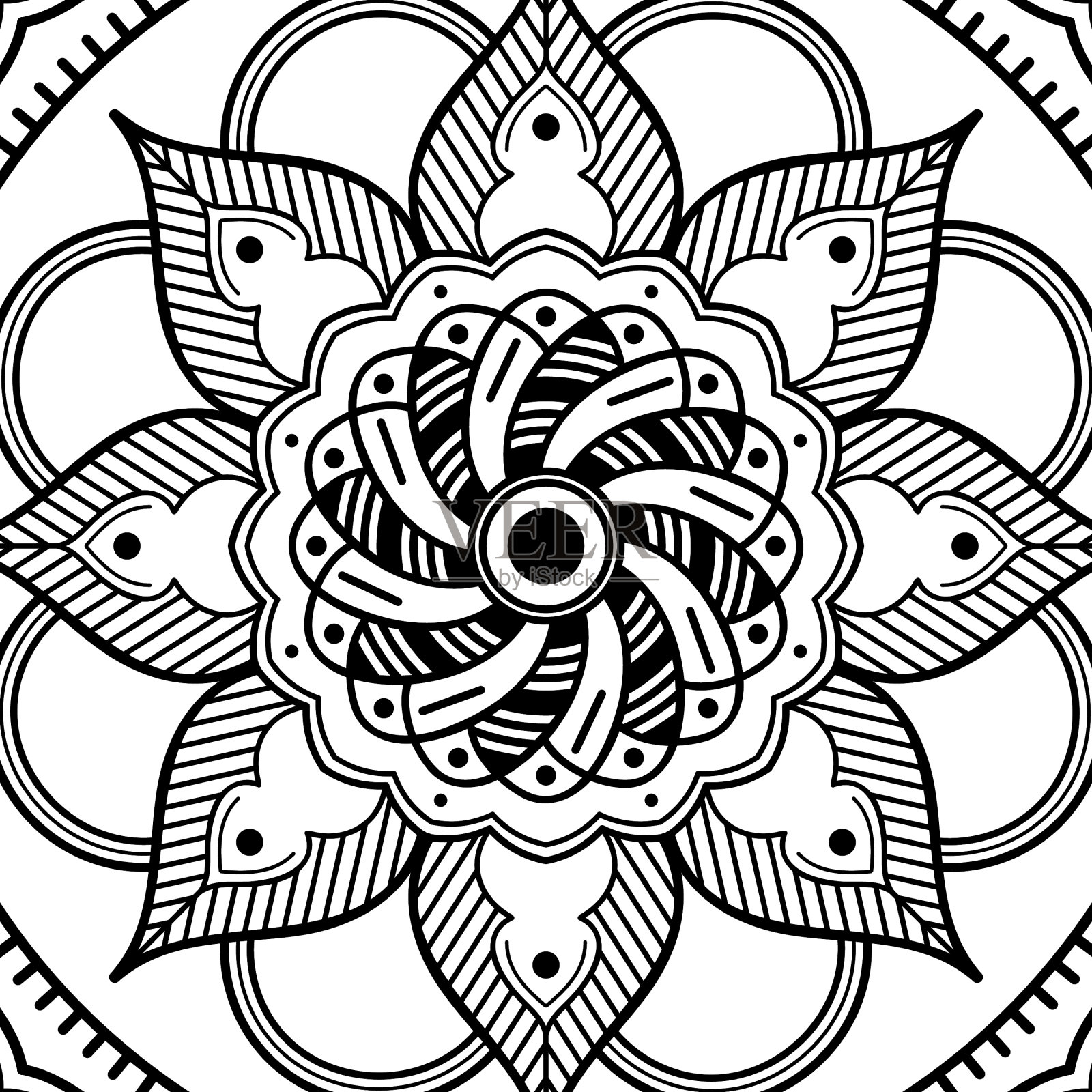 抽象图形方形背景与曼陀罗几何图案。矢量图插画图片素材