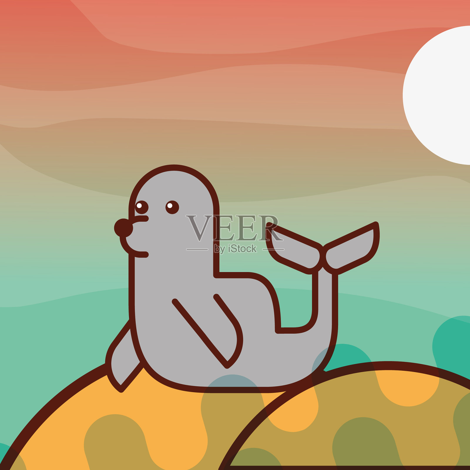 和尚海豹海洋生活卡通插画图片素材