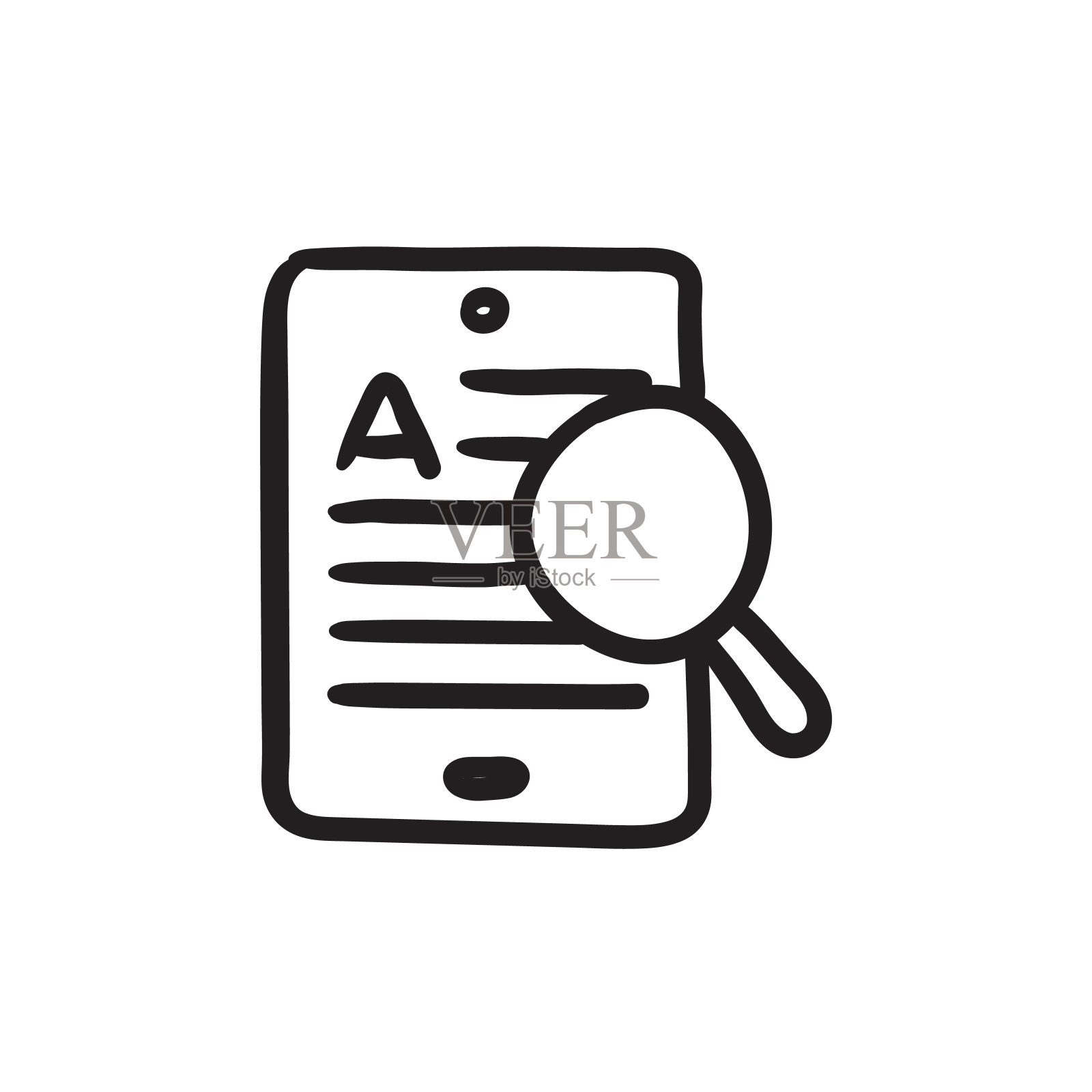 平板电脑和放大镜素描图标图标素材