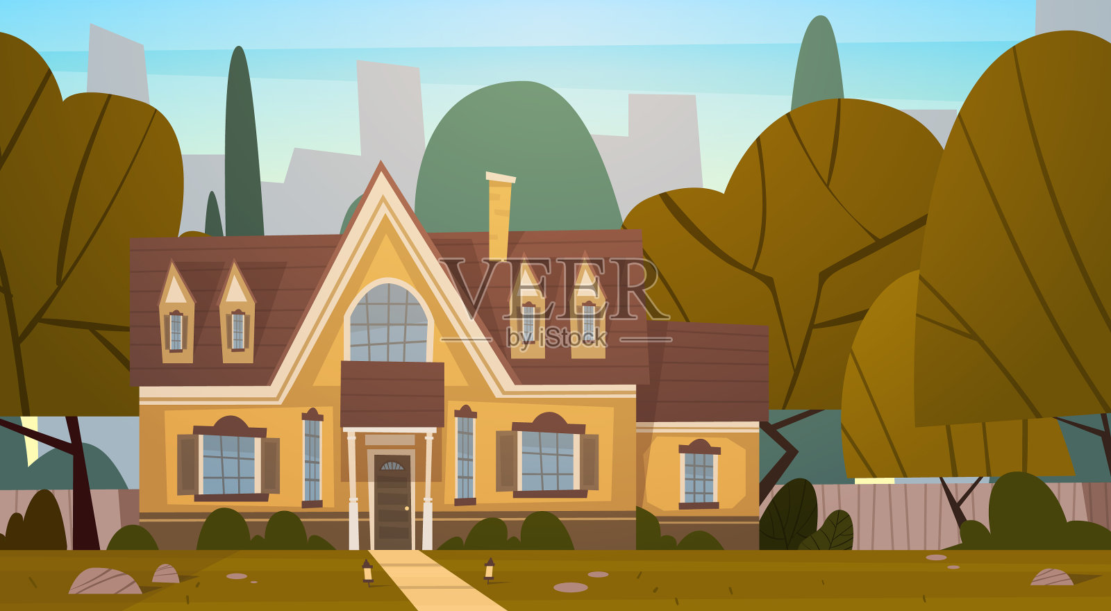 夏季大城市郊区的住宅建筑插画图片素材