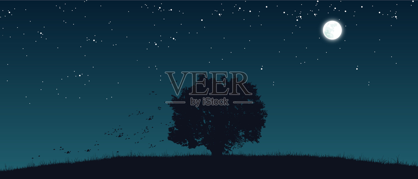 田野上寂寞的树插画图片素材