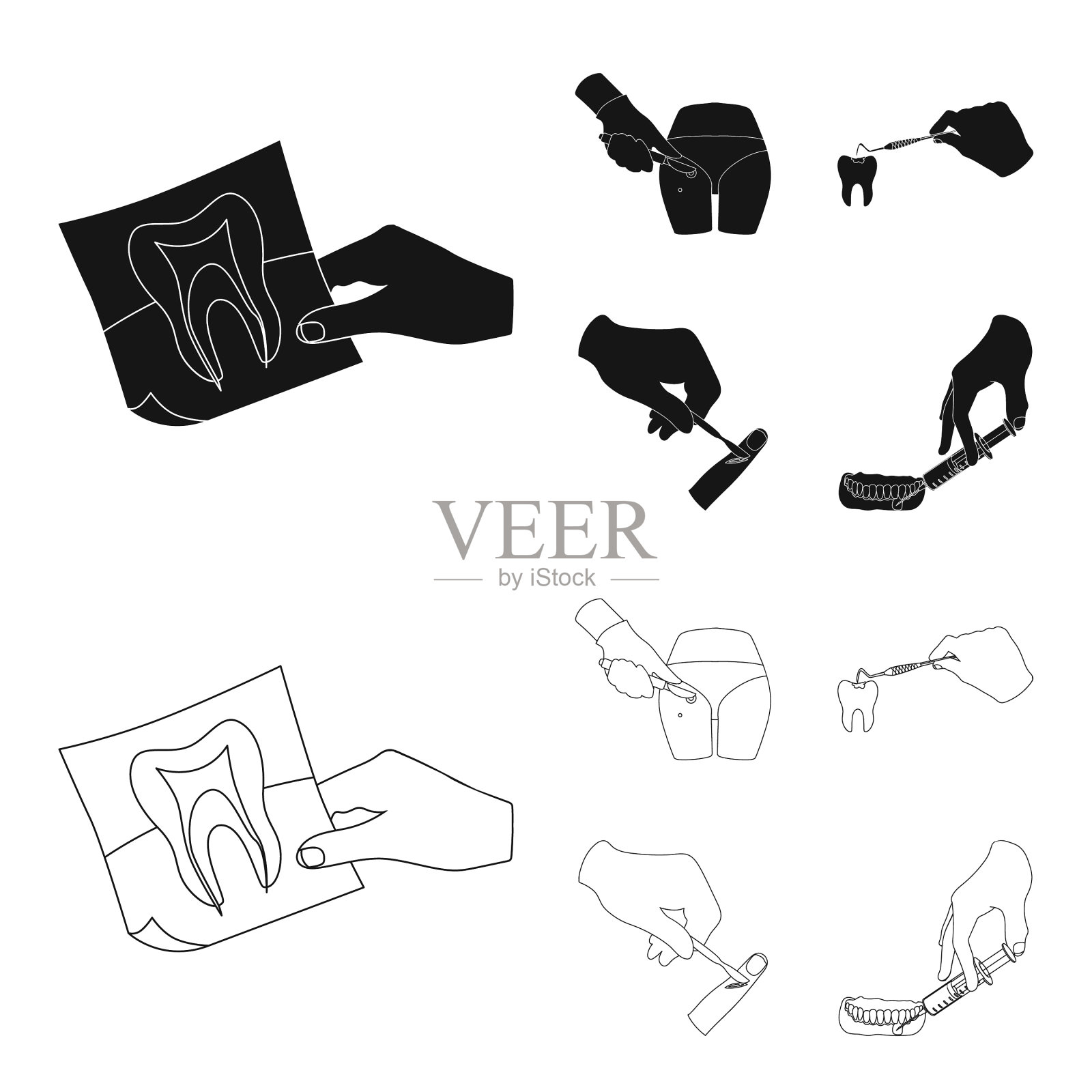 牙齿x光仪、牙医网等插画图片素材