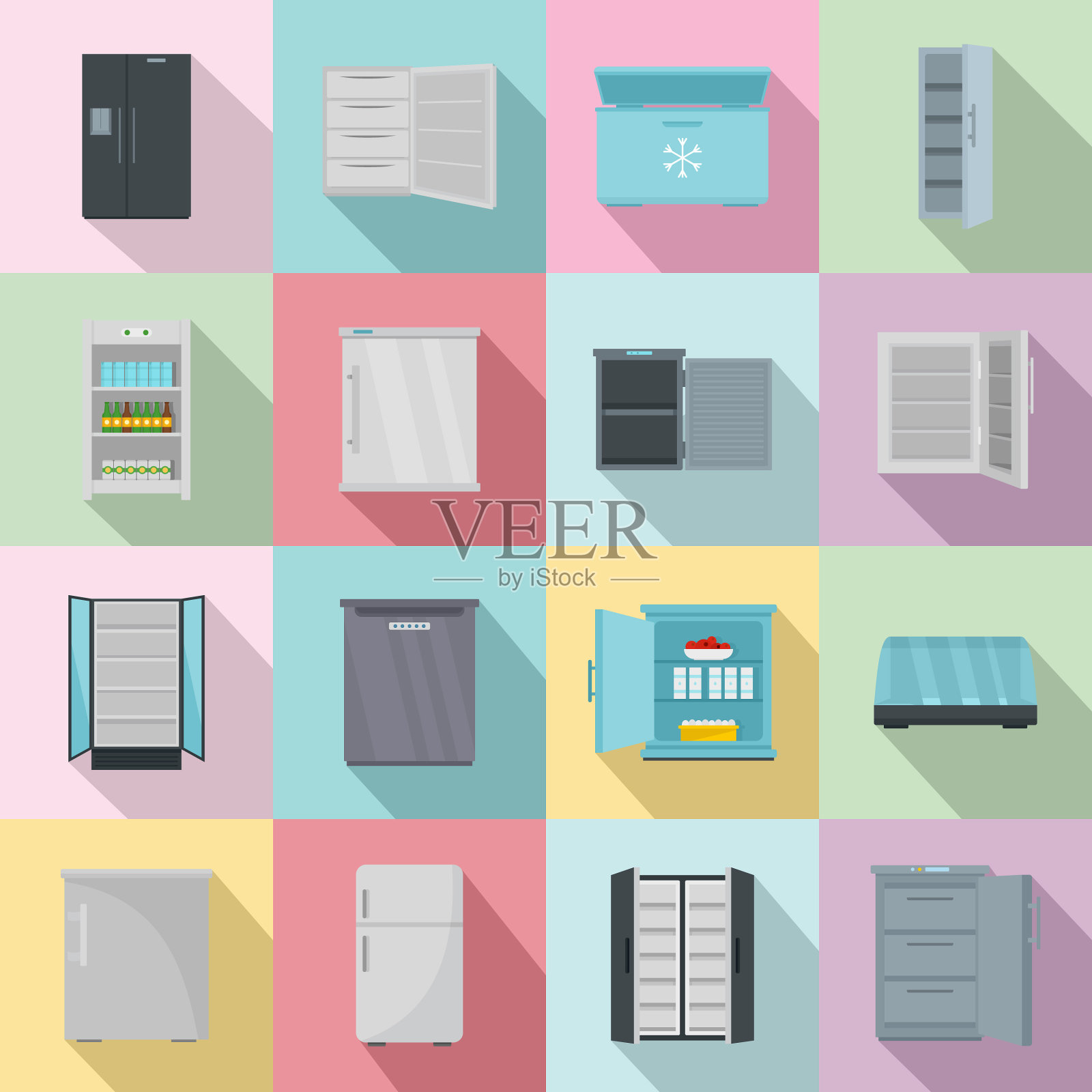 冰柜冰箱冷冻冰图标设置扁平风格图标素材