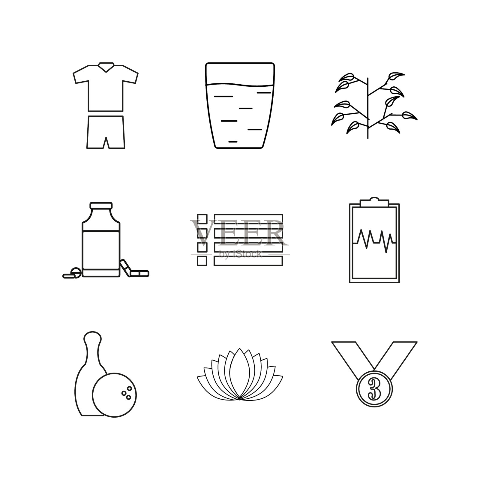 运动和健康线性图标设置简单的轮廓图标素材