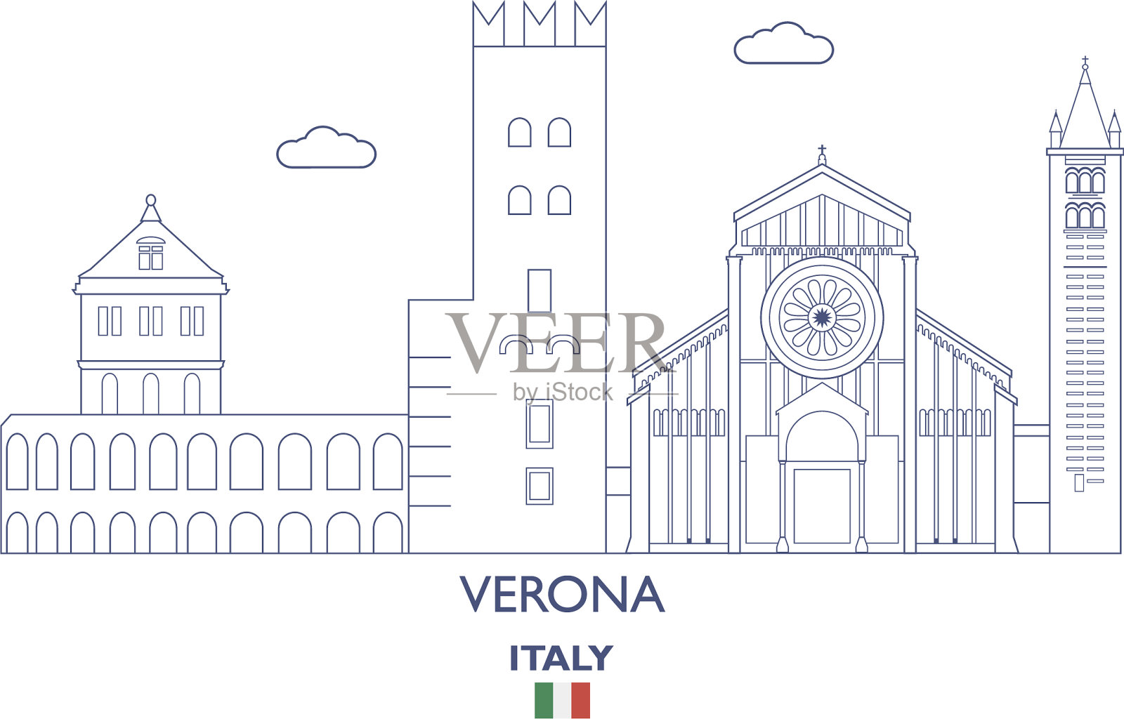 维罗纳城市天际线插画图片素材