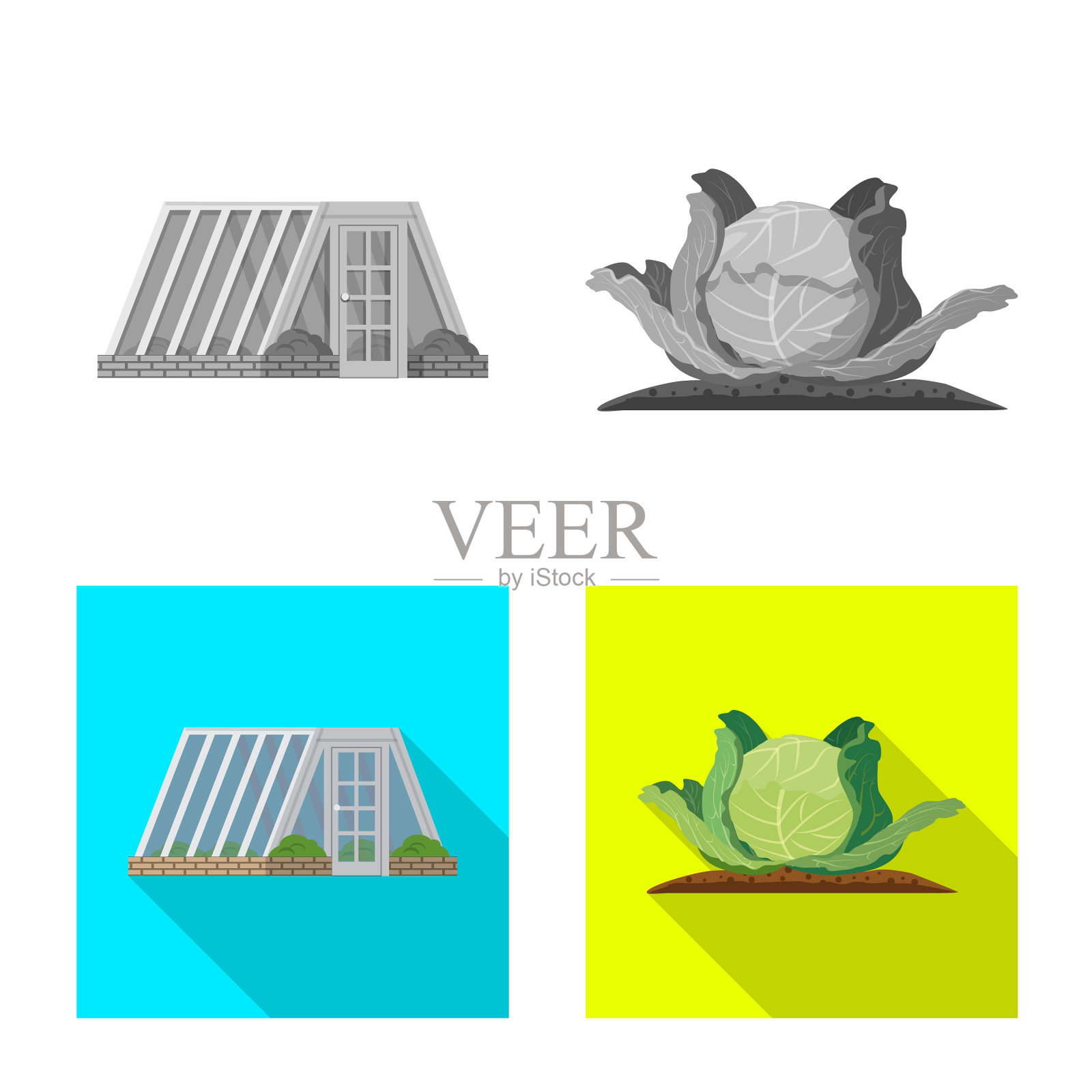 设计温室和植物标志集图标素材