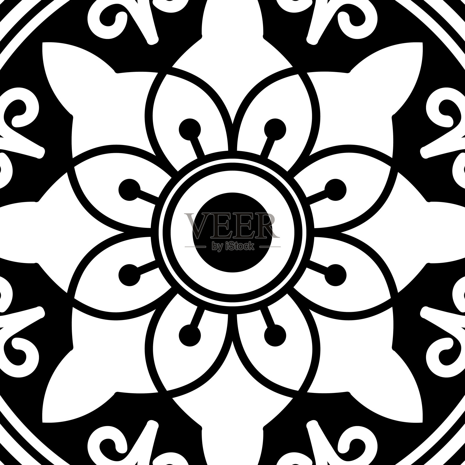 黑白民族曼荼罗为涂色页。矢量图插画图片素材