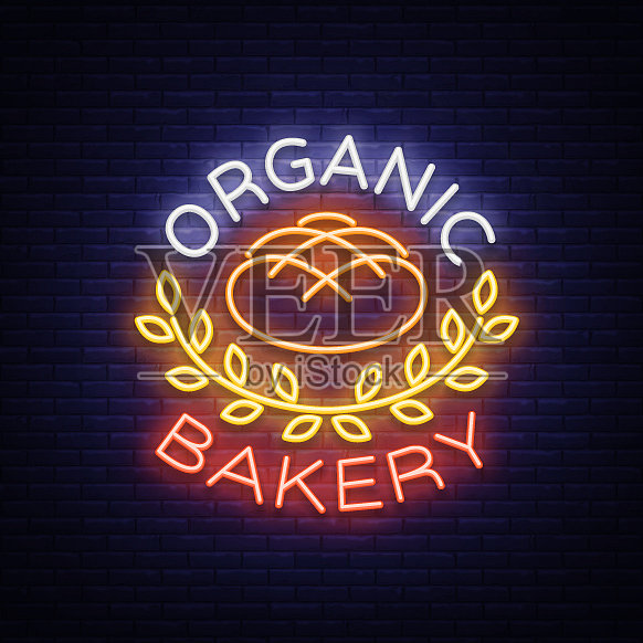 面包店有机标志新鲜面包条插画图片素材