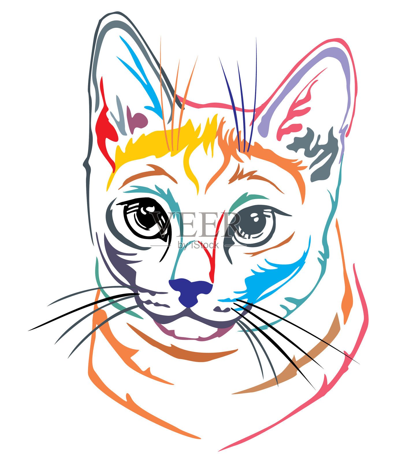 五颜六色的俄罗斯蓝猫装饰肖像插画图片素材