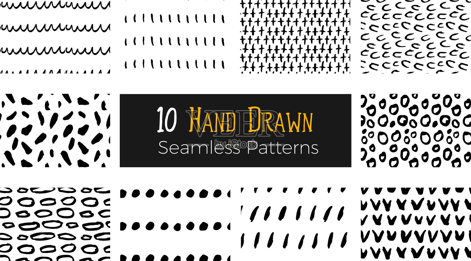 手绘墨水无缝图案插画图片素材