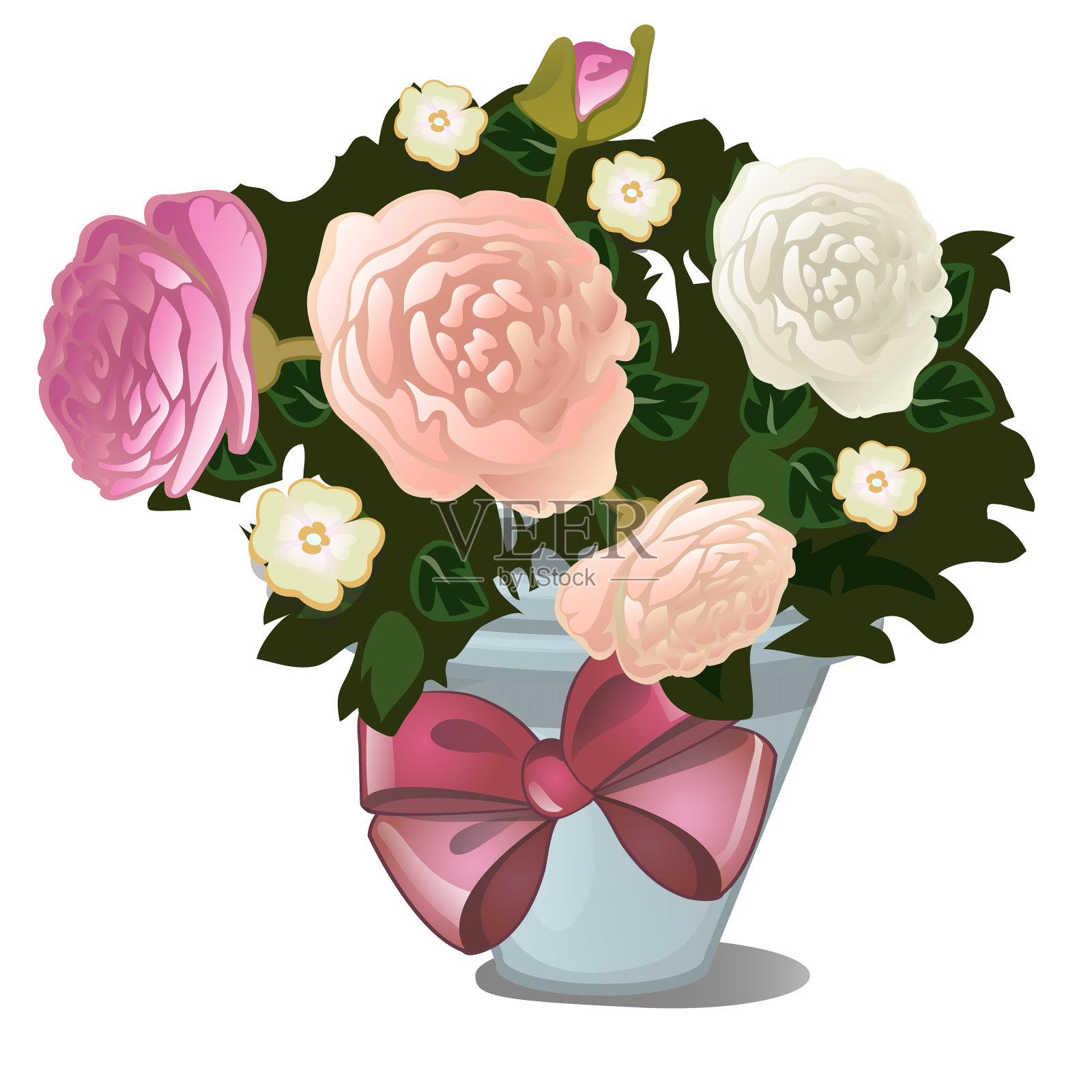 一盆孤立在白色上的花作为礼物设计元素图片