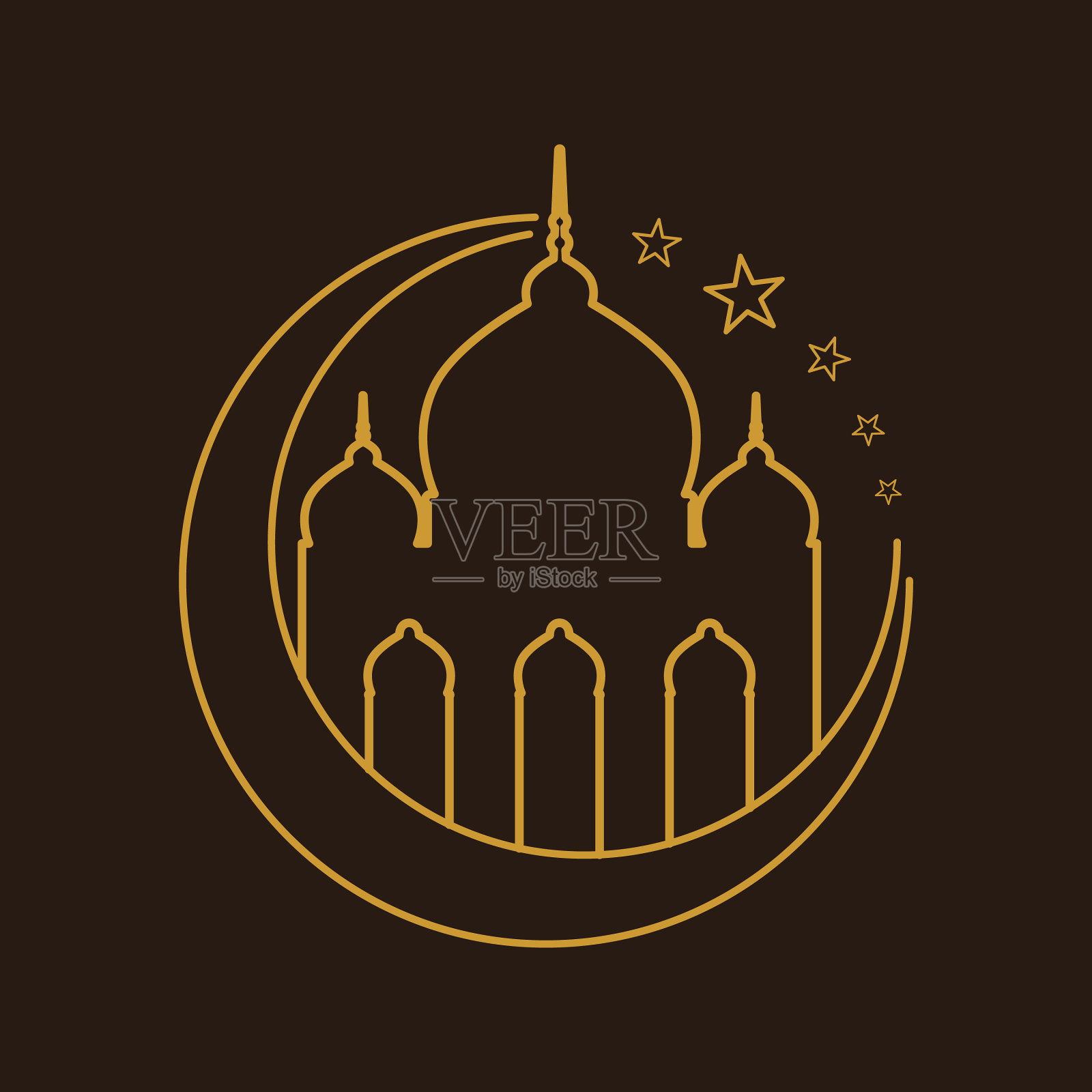 清真寺金色轮廓新月标志设计插画图片素材