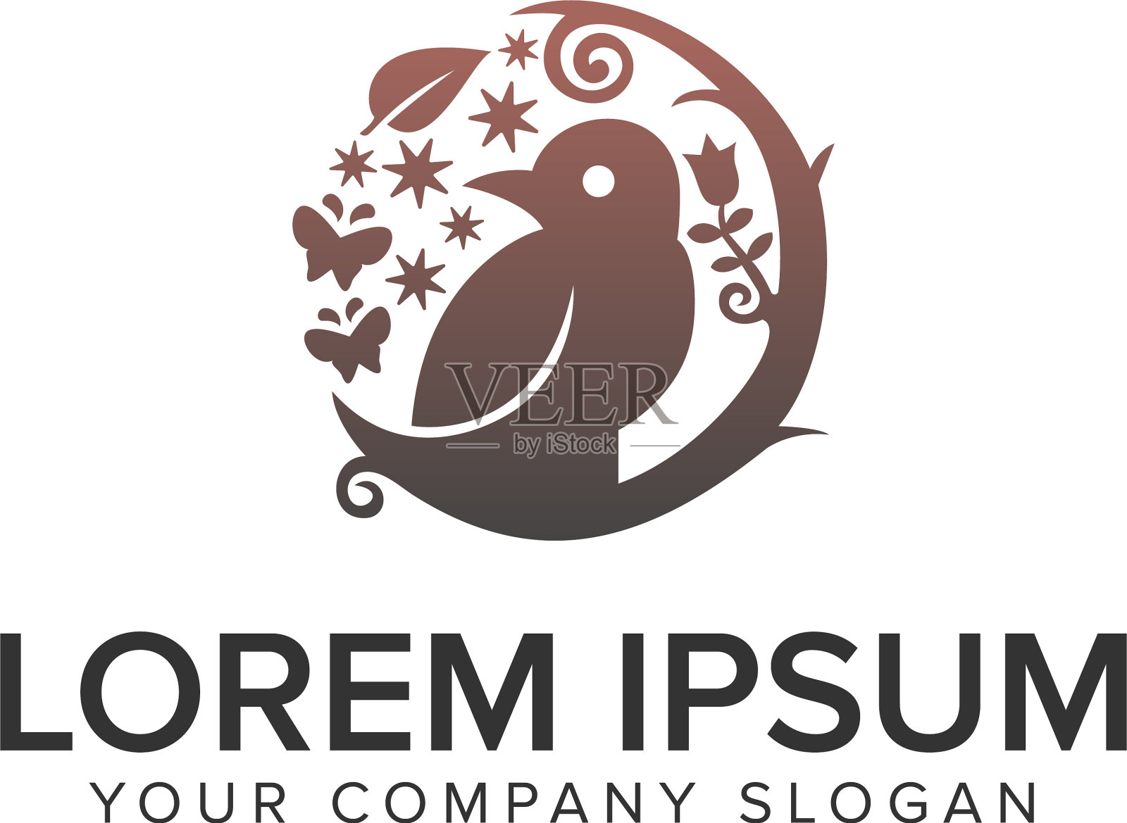 以鸟花装饰为标志设计理念插画图片素材