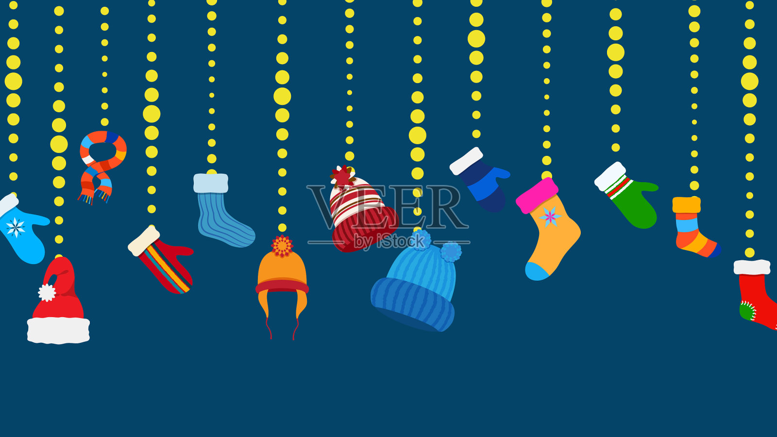 暖和的冬衣挂在球绳上插画图片素材