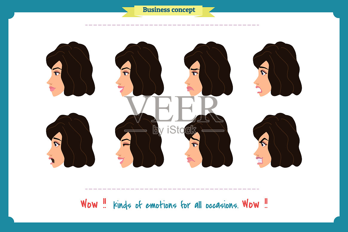 一套女人表情孤立的女商人图标素材