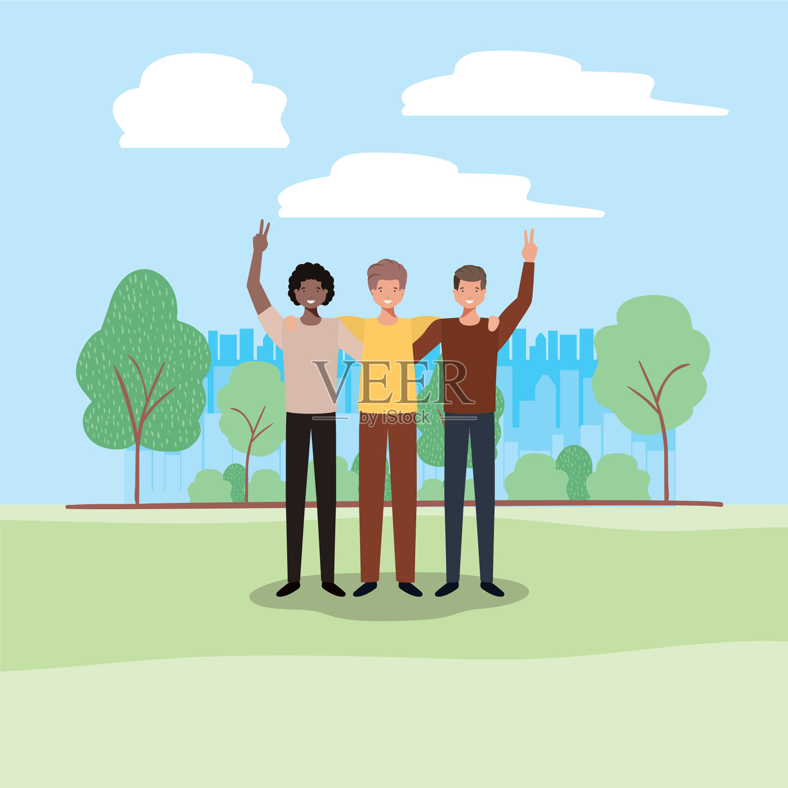 一群商人在公园里插画图片素材