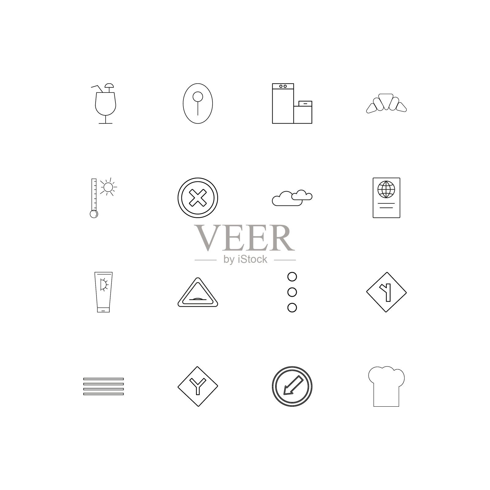 旅游和旅游线性瘦图标设置概述图标素材