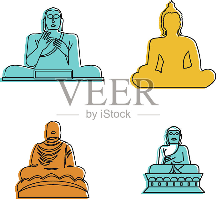 佛像图标设置颜色轮廓风格图标素材