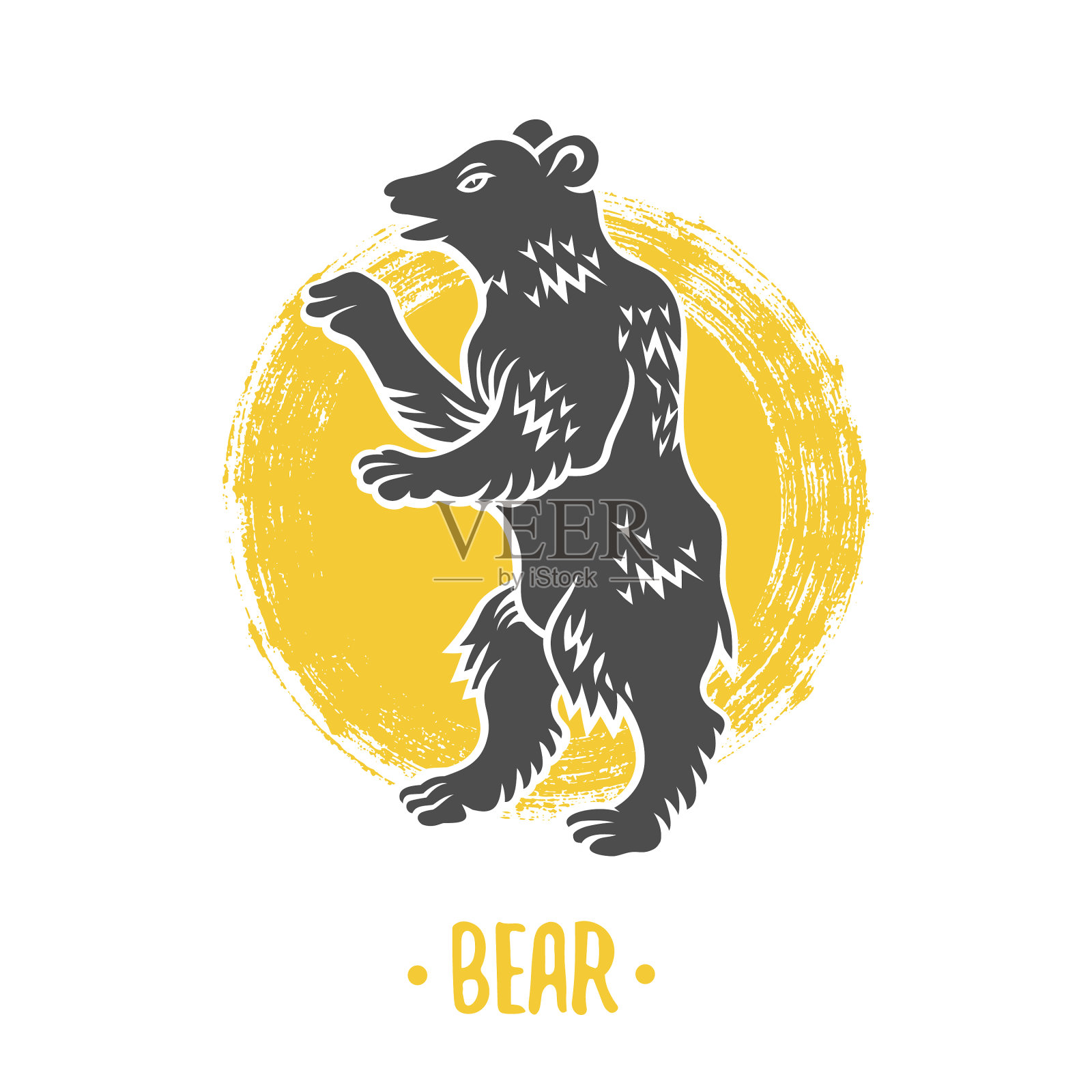 带有熊的纹章盾牌插画图片素材