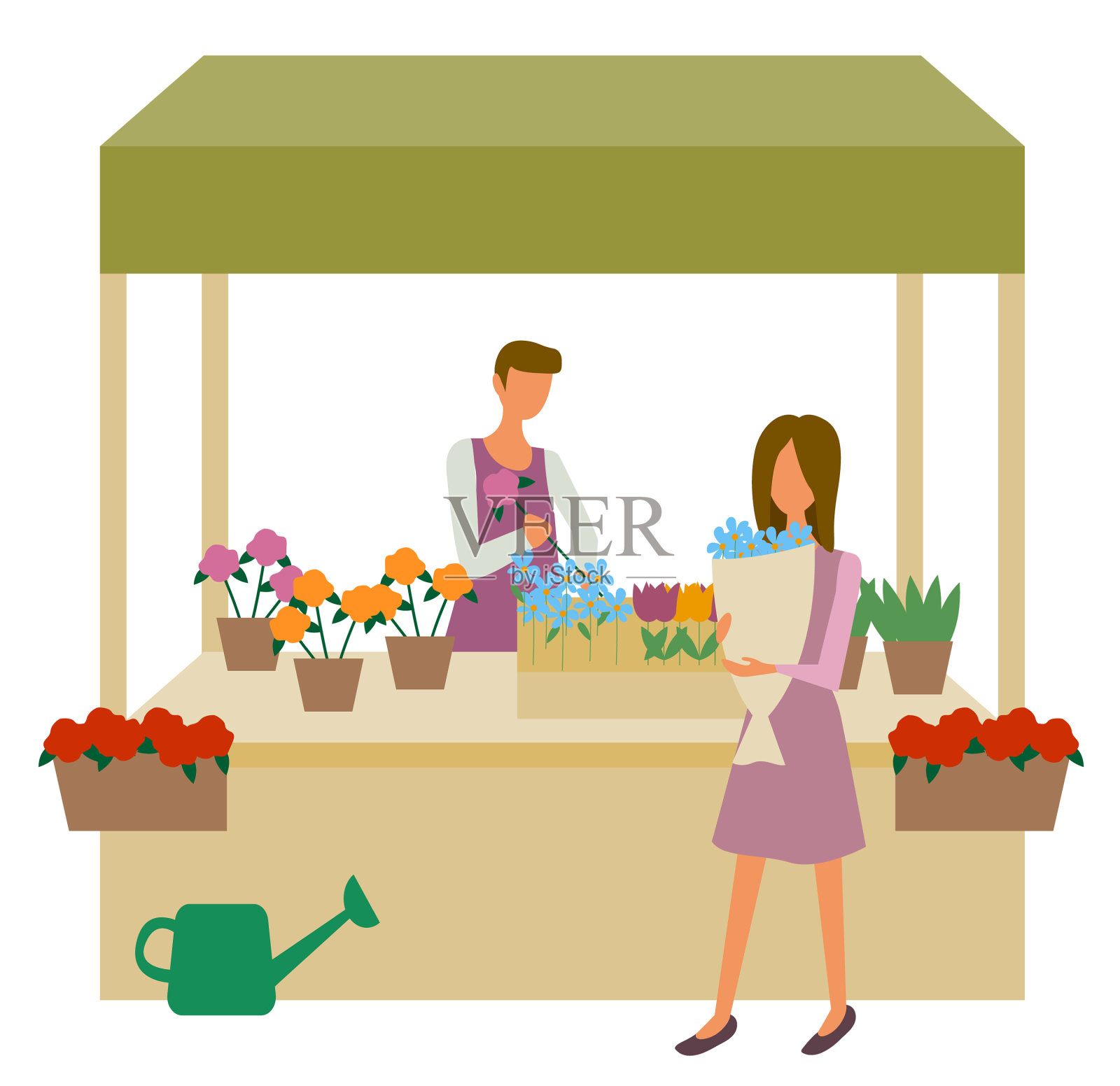 花市女子选择卖花束的设计元素图片