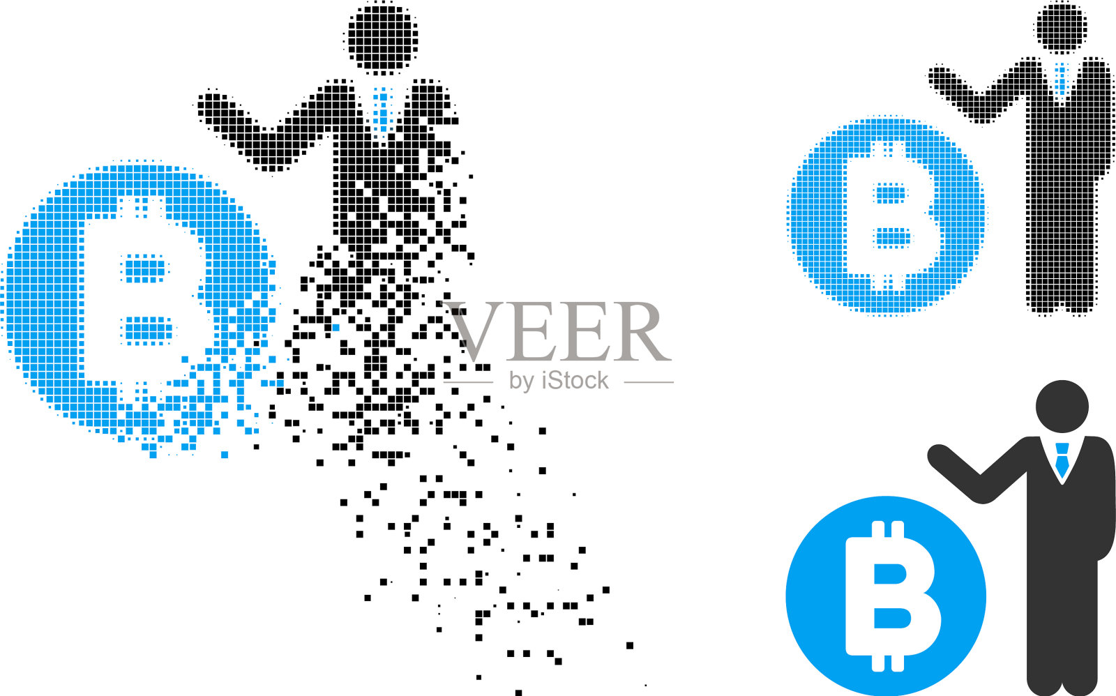 分解的多点半色调比特币银行家图标插画图片素材
