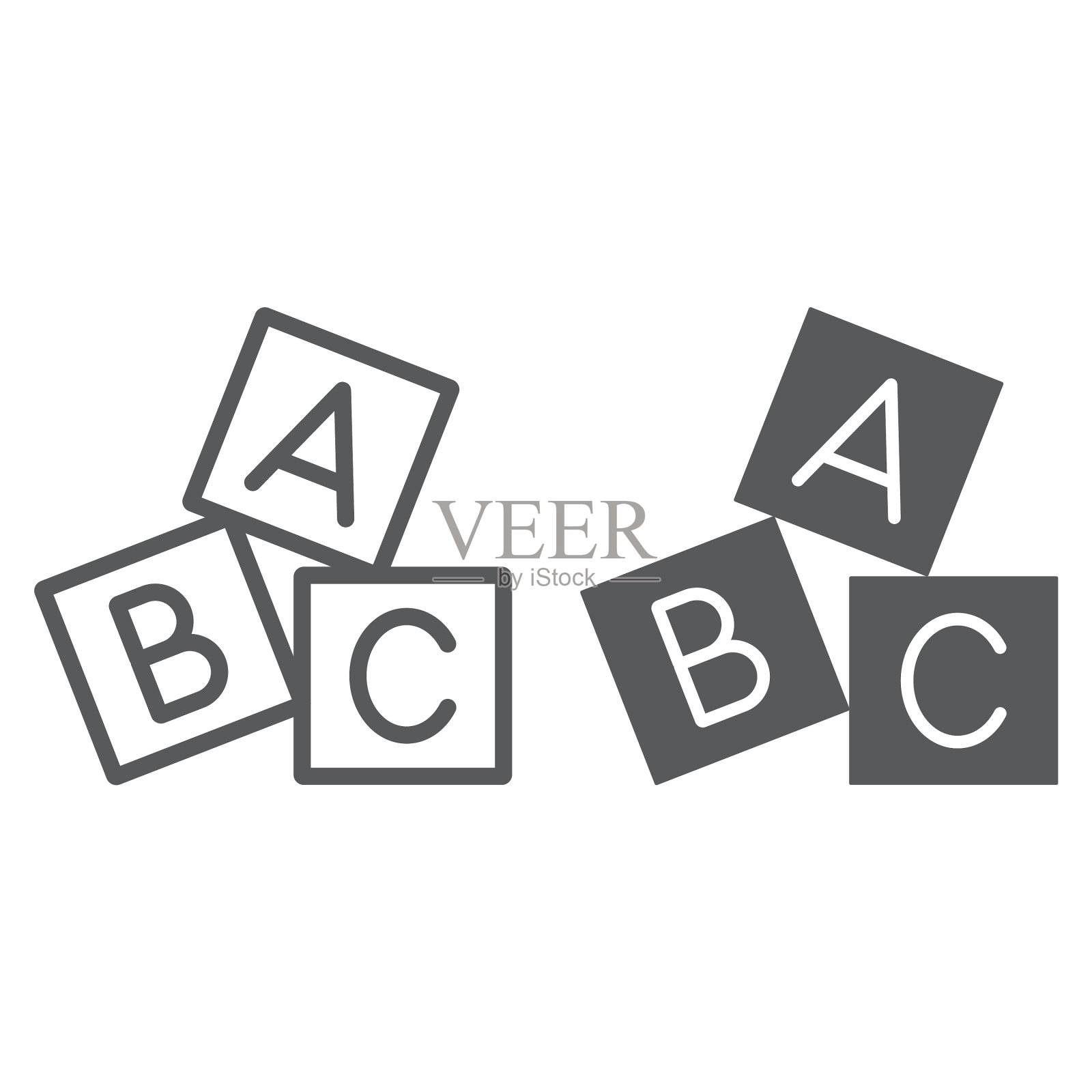 字母表立方体线和字形图标ABC和玩具图标素材