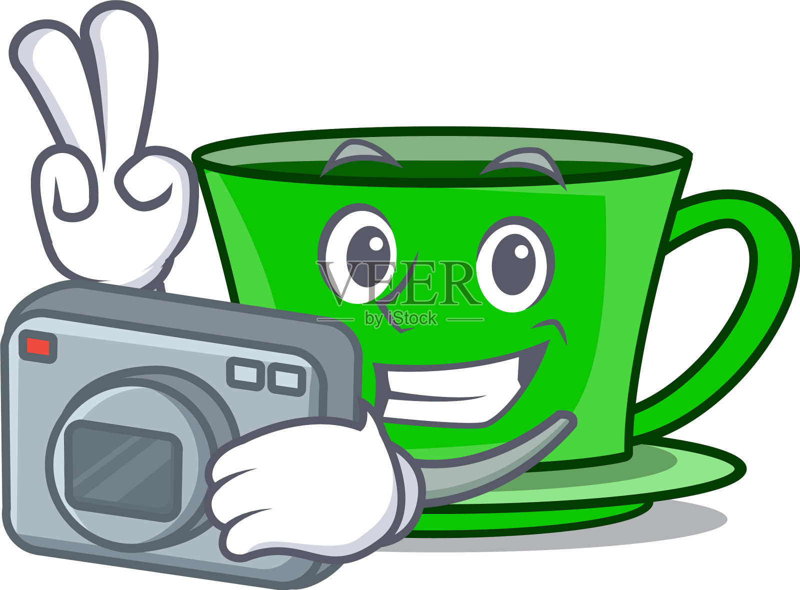 摄影师绿茶吉祥物卡通设计元素图片