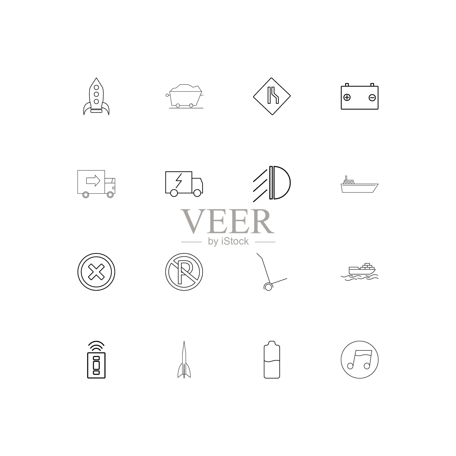 汽车和交通的简单线性图标集图标素材