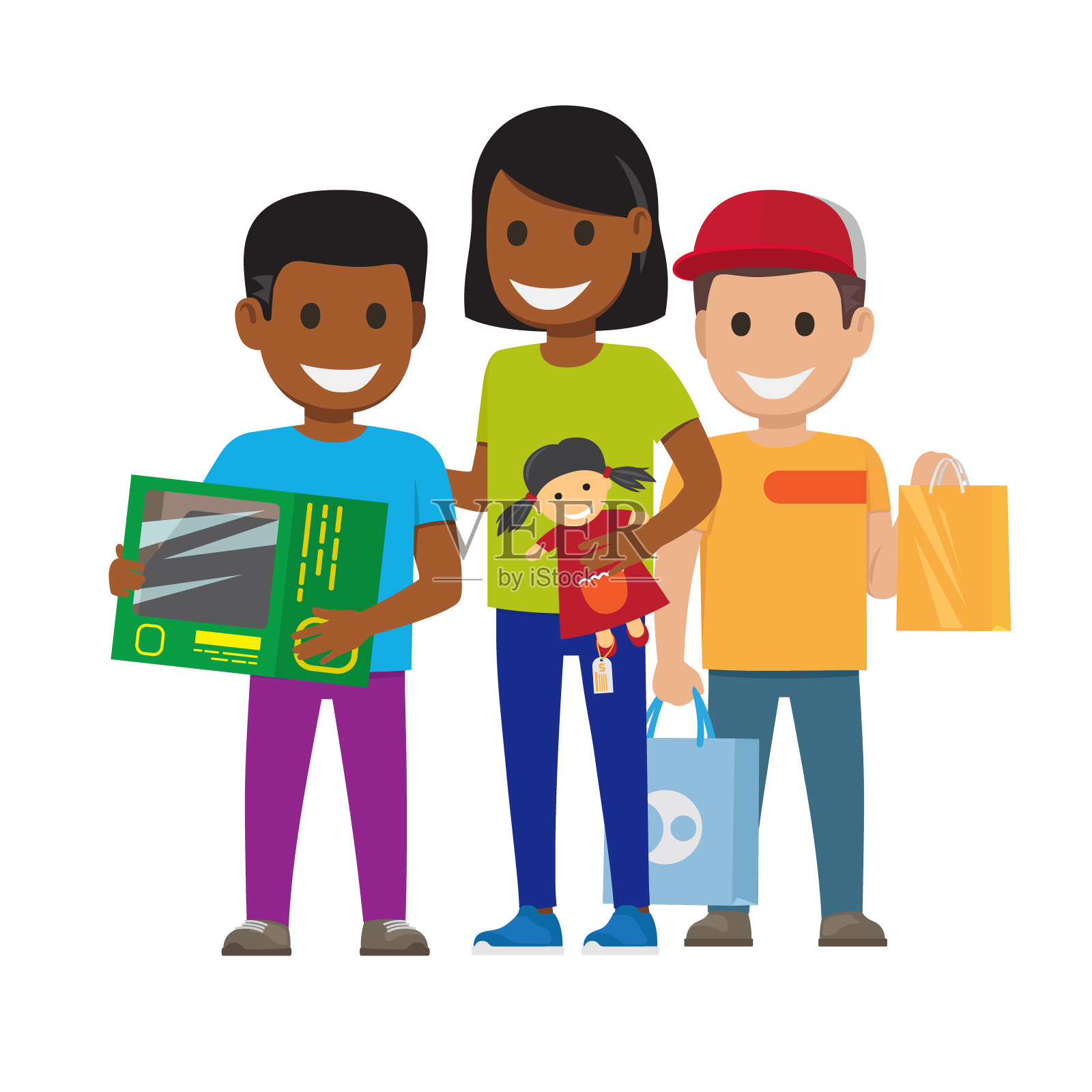 卡通一套微笑的家庭谁去购物设计元素图片