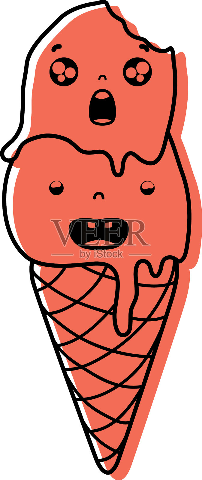 彩色可爱冰淇淋的两个球卡哇伊设计元素图片