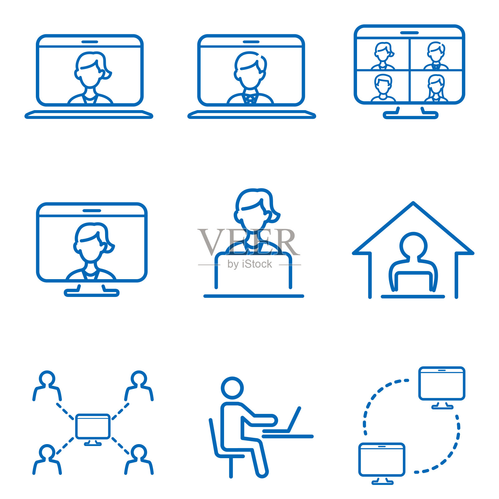 使用平面工作图标在家工作图标素材