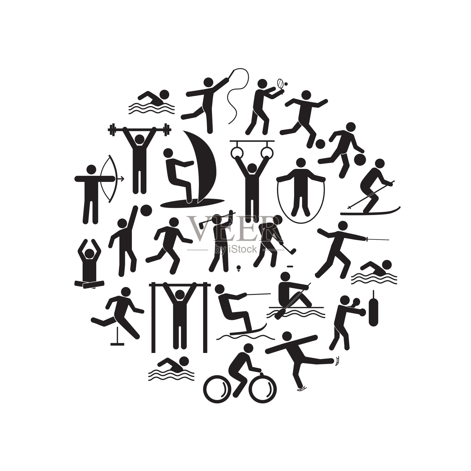 运动图标玩人黑圆设计图标素材