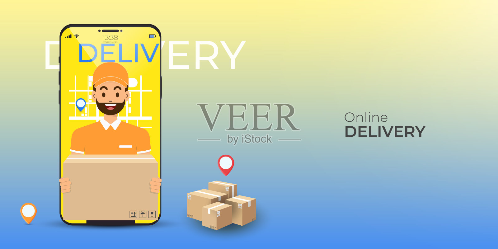 使用手机提供在线送货服务和订单跟踪。城市物流与快递员。矢量图插画图片素材