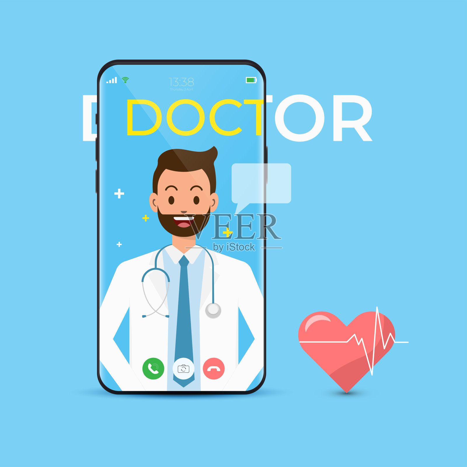 医生在线远程咨询。移动应用技术概念。矢量图插画图片素材