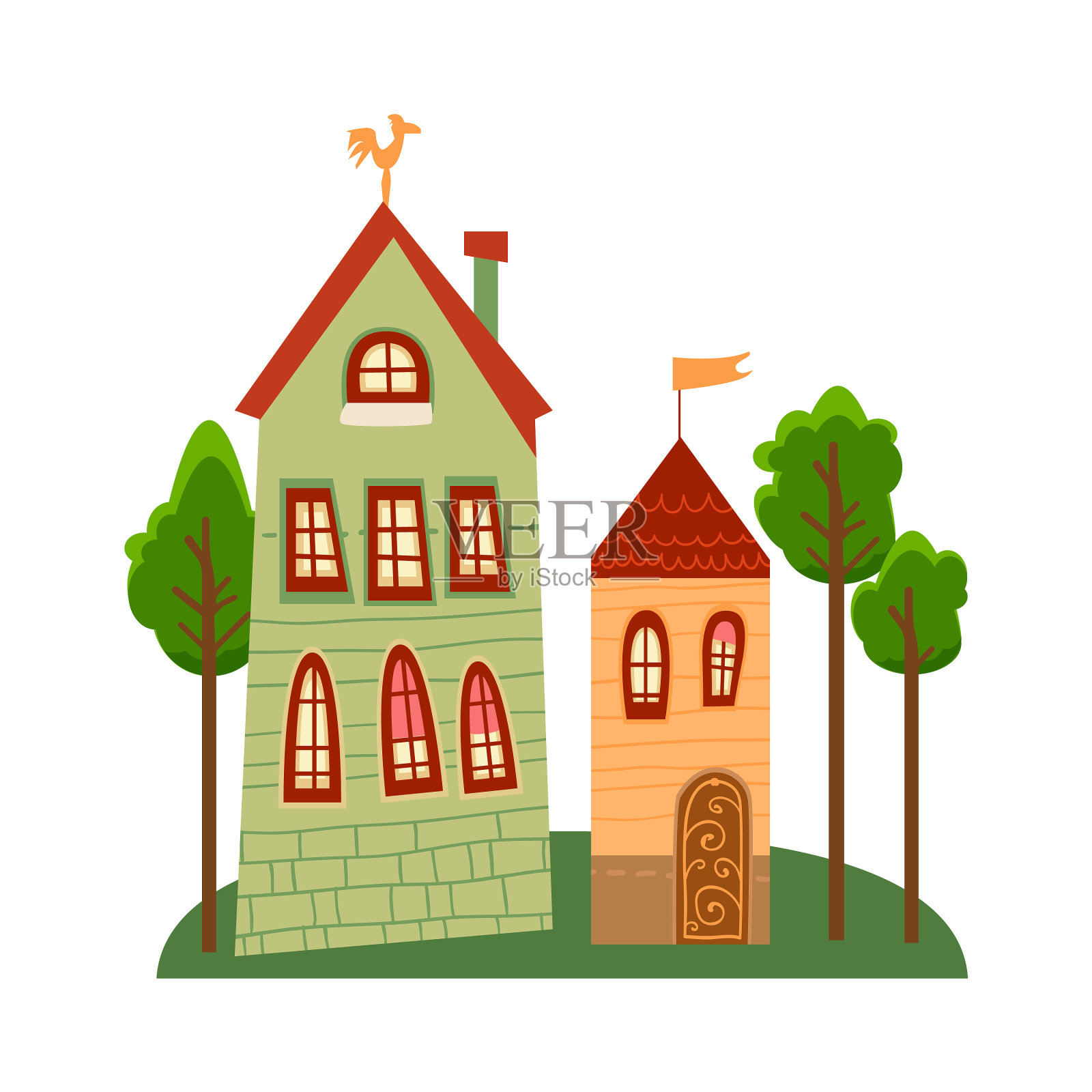 一套可爱的卡通房子在儿童风格设计元素图片