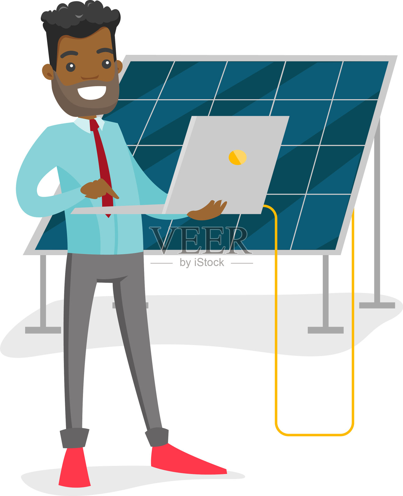 太阳能发电厂的工程师在用笔记本电脑工作设计元素图片