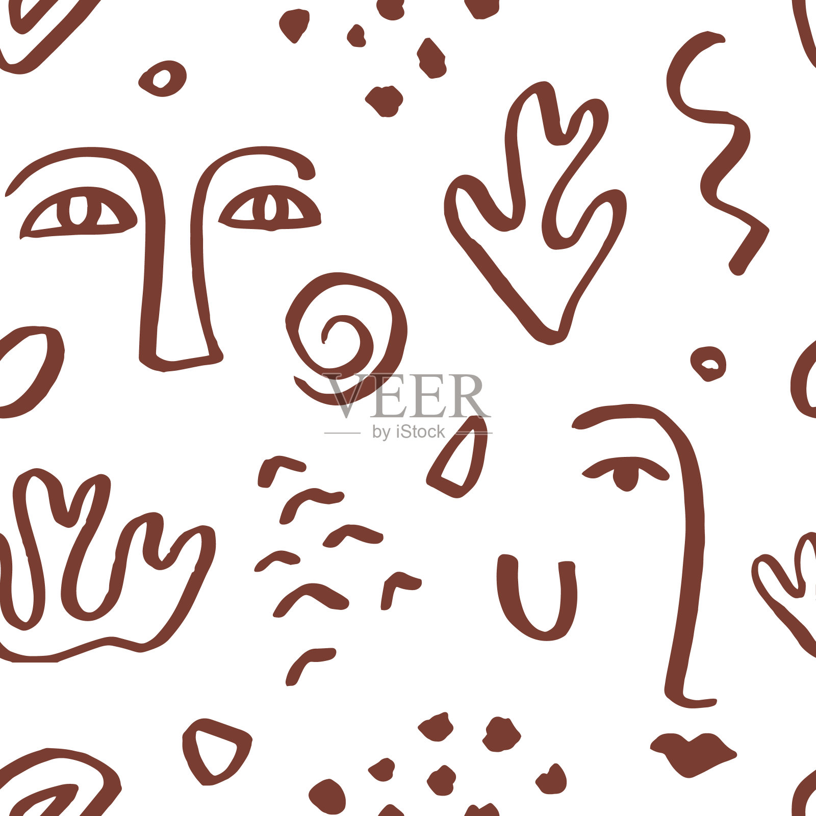 时尚抽象女性面庞无缝图案纹理插画图片素材