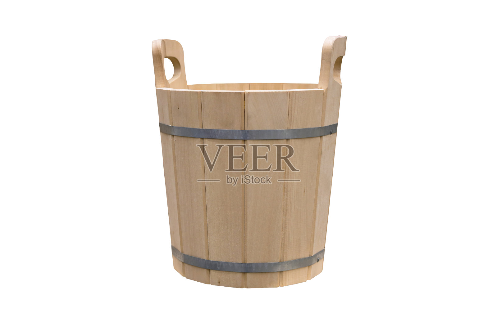 木制的水桶,用于桑拿和浴室隔离在白色。照片摄影图片