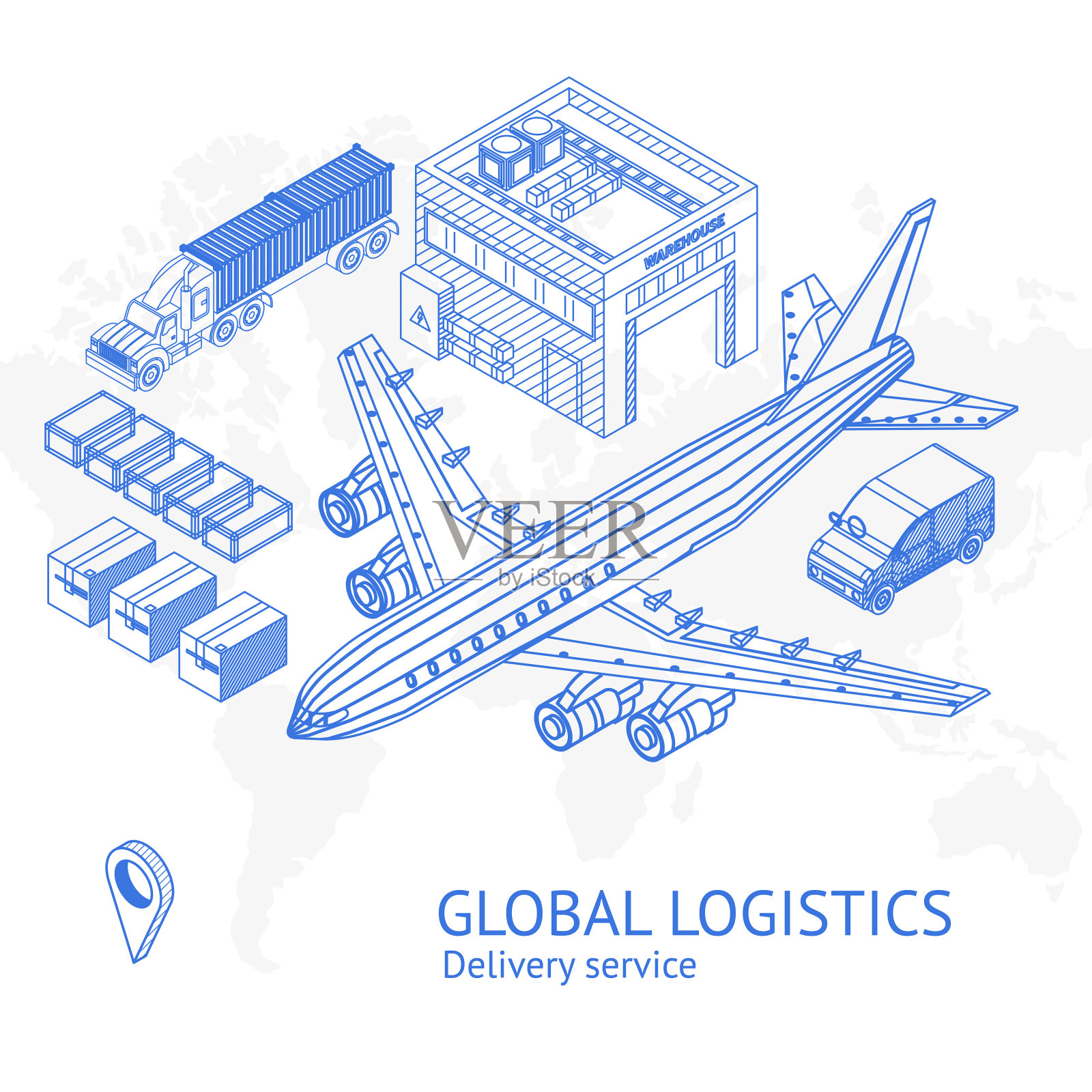 带有全球物流图标的横幅插画图片素材