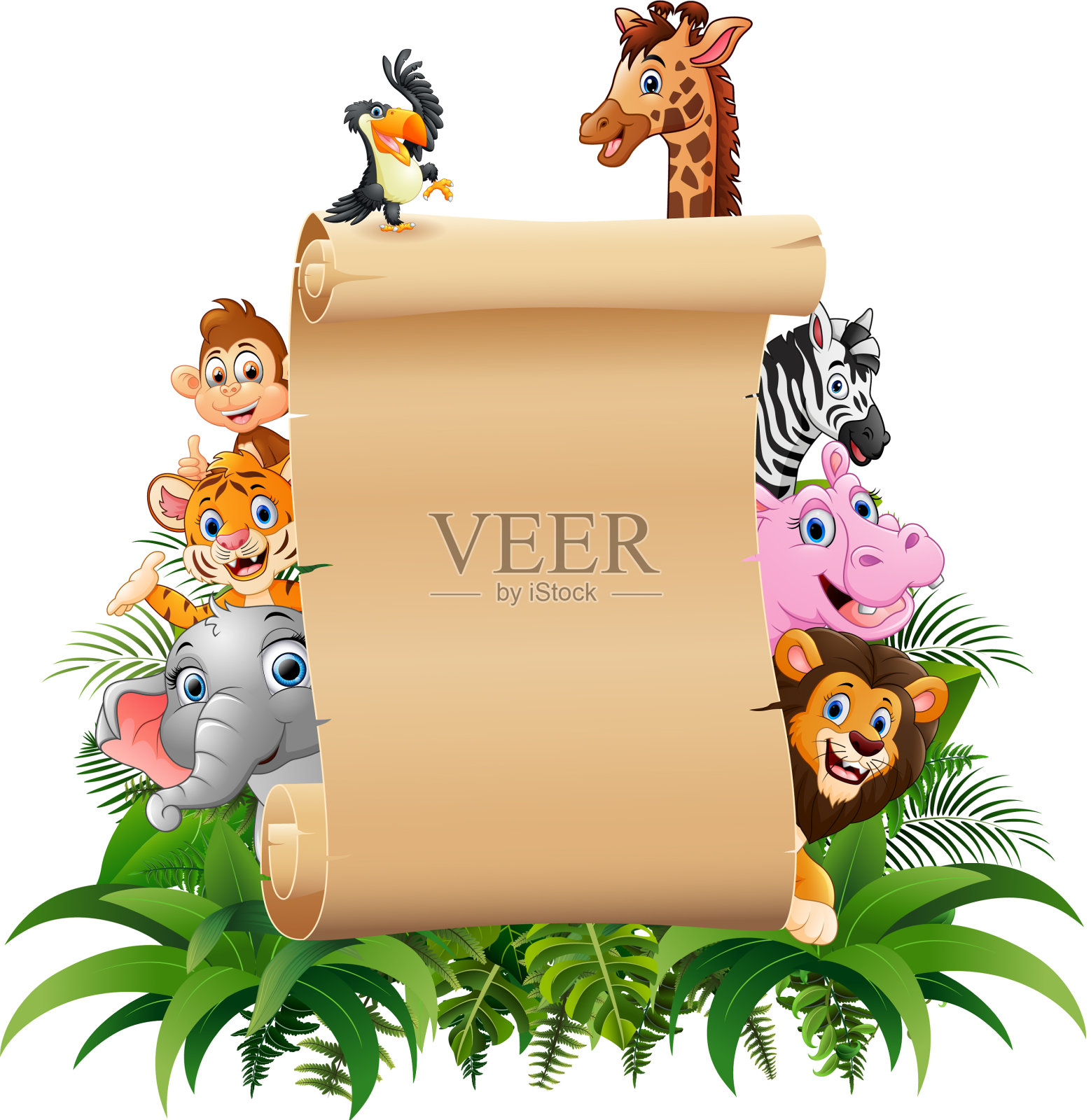 动物们在一张空白的纸上签名插画图片素材