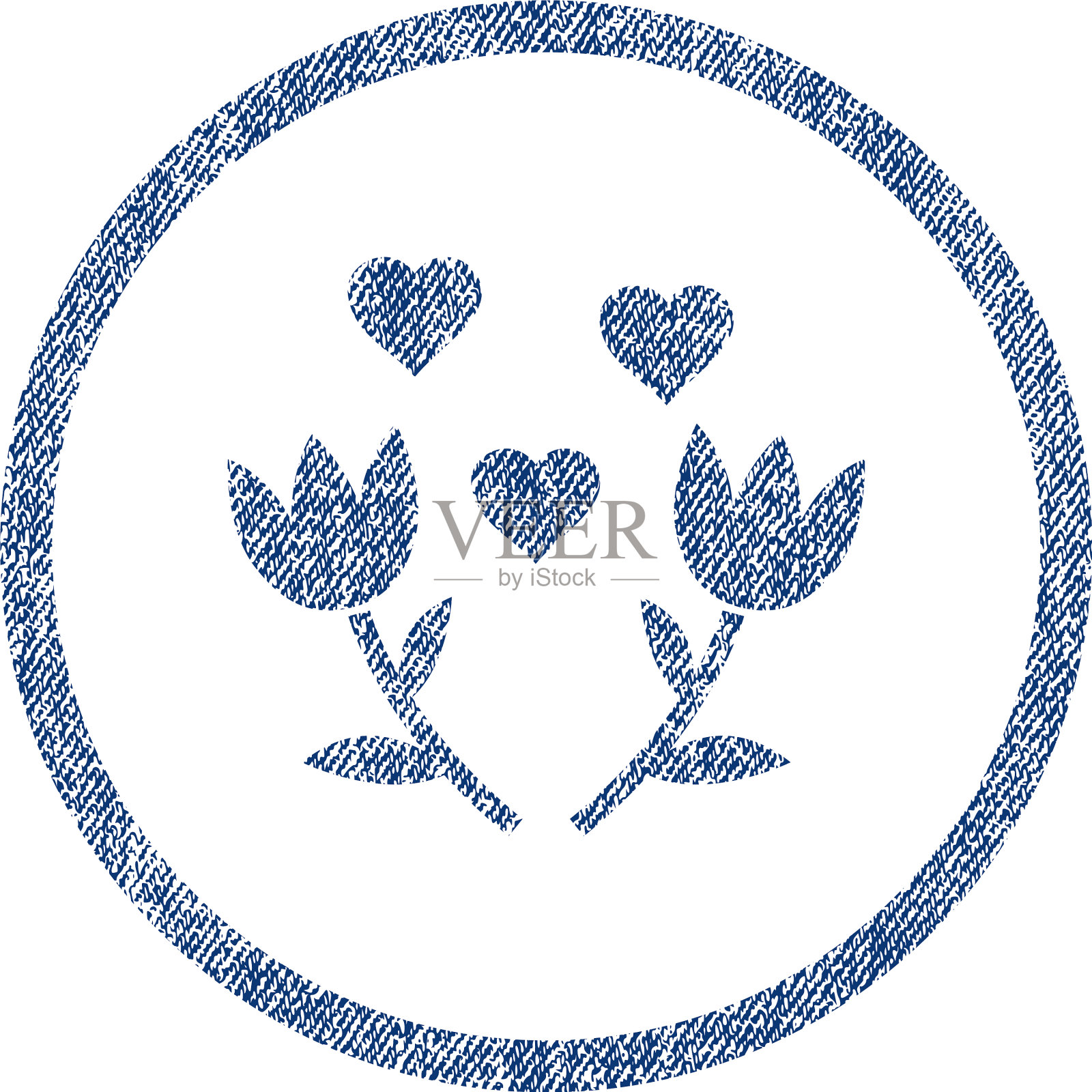 可爱的郁金香花圆形织物纹理图标插画图片素材