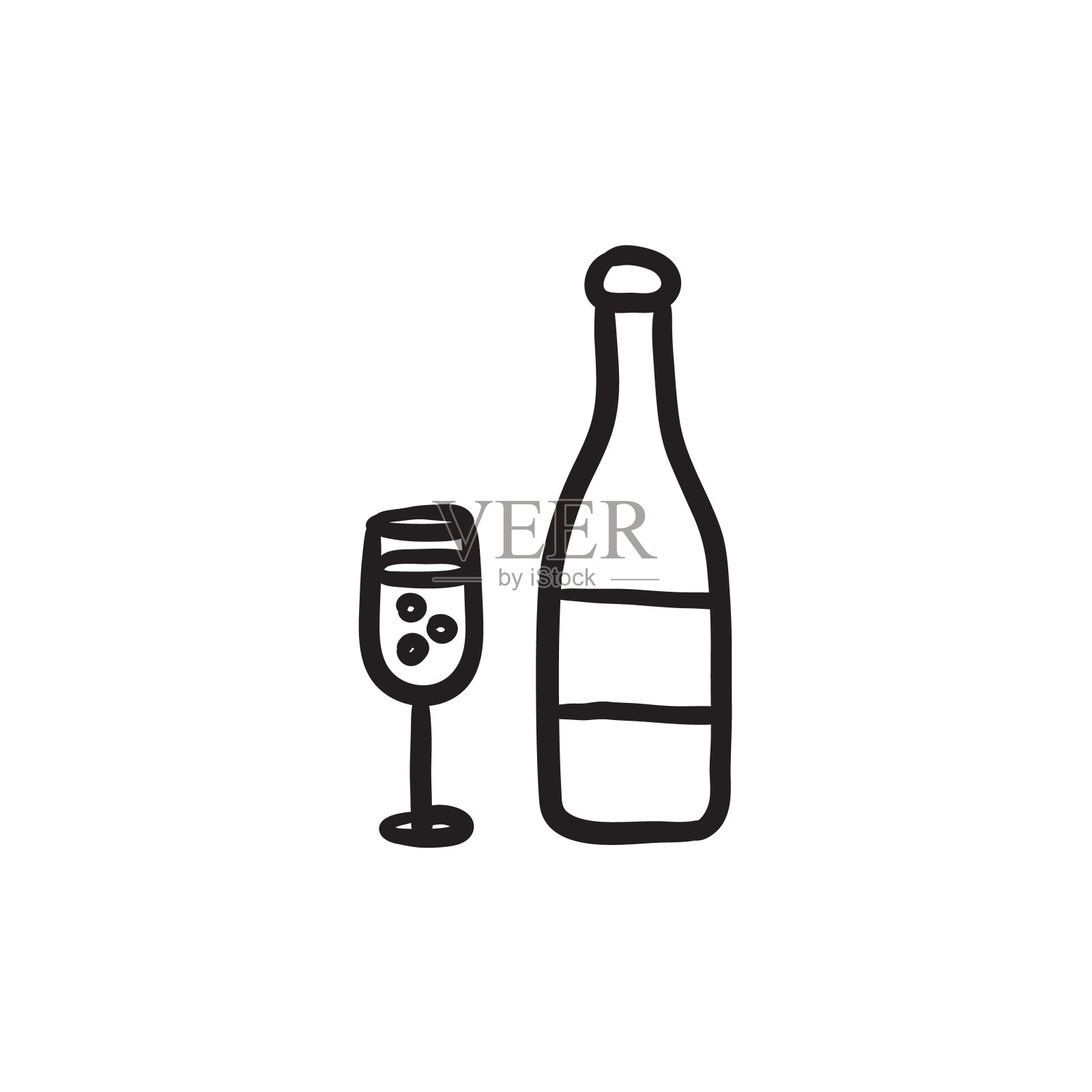 香槟瓶和玻璃素描图标图标素材