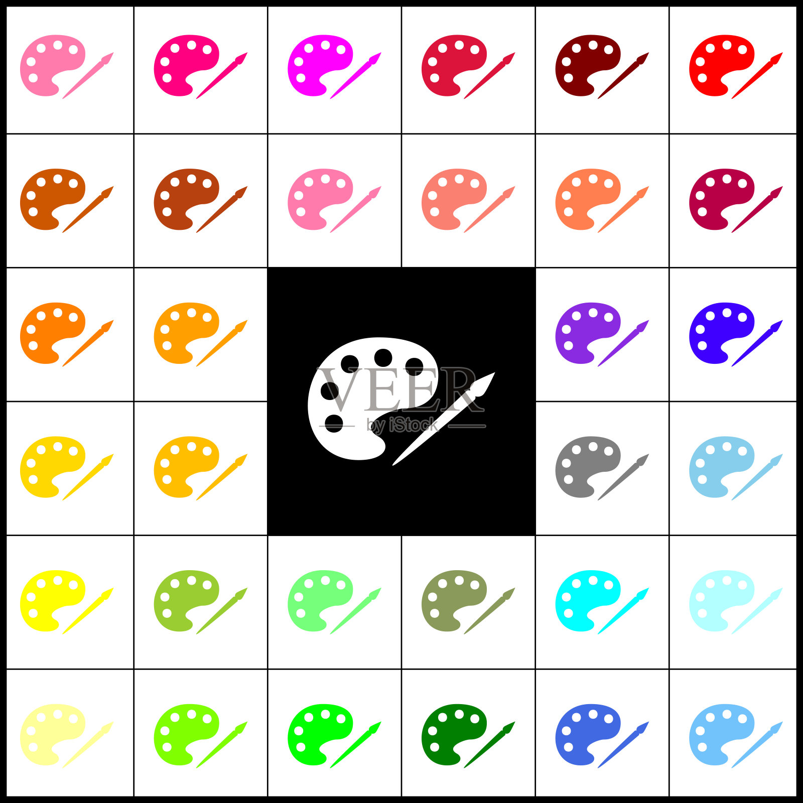 调色板和油漆刷标志毡笔33插画图片素材