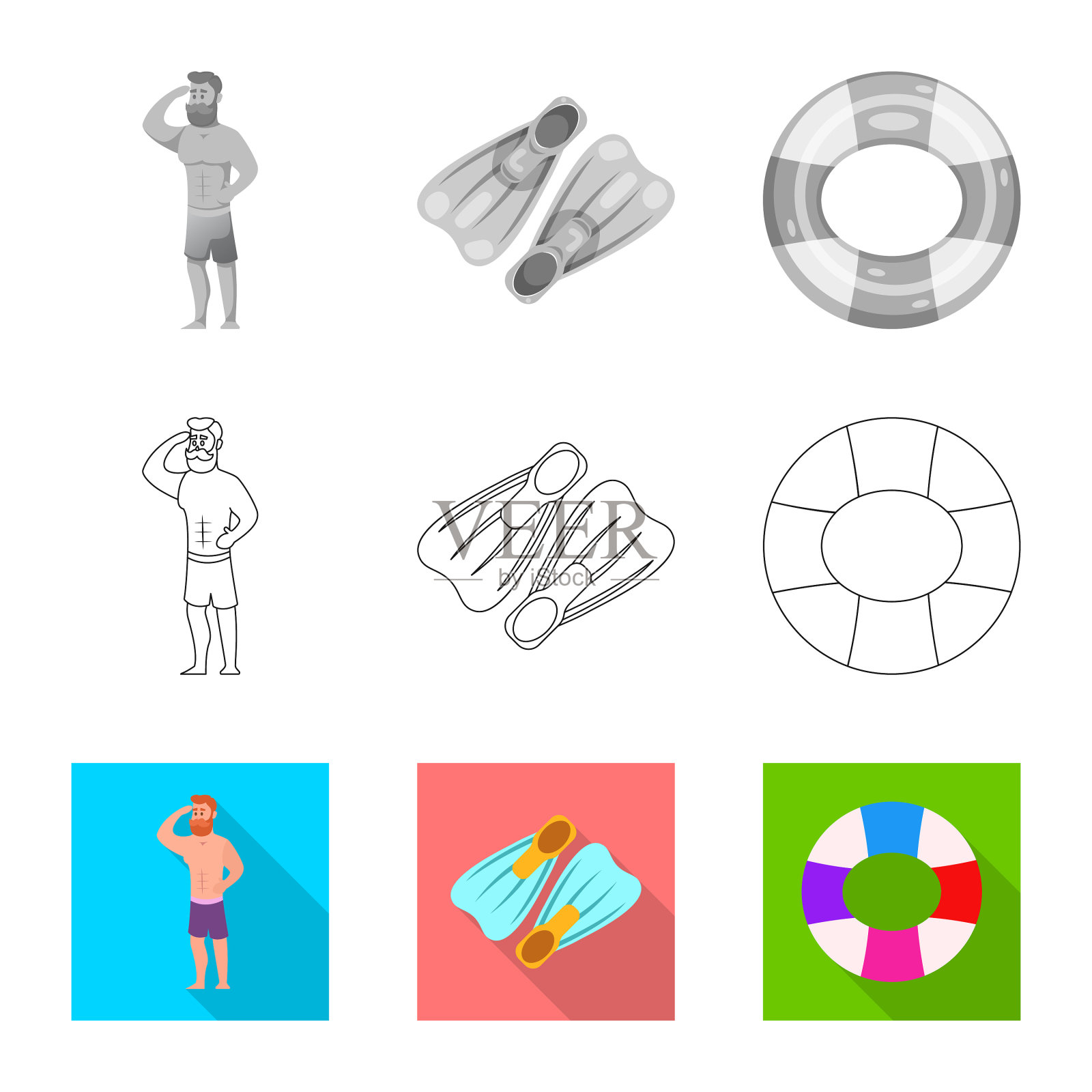 游泳池和游泳标志的设计图标素材