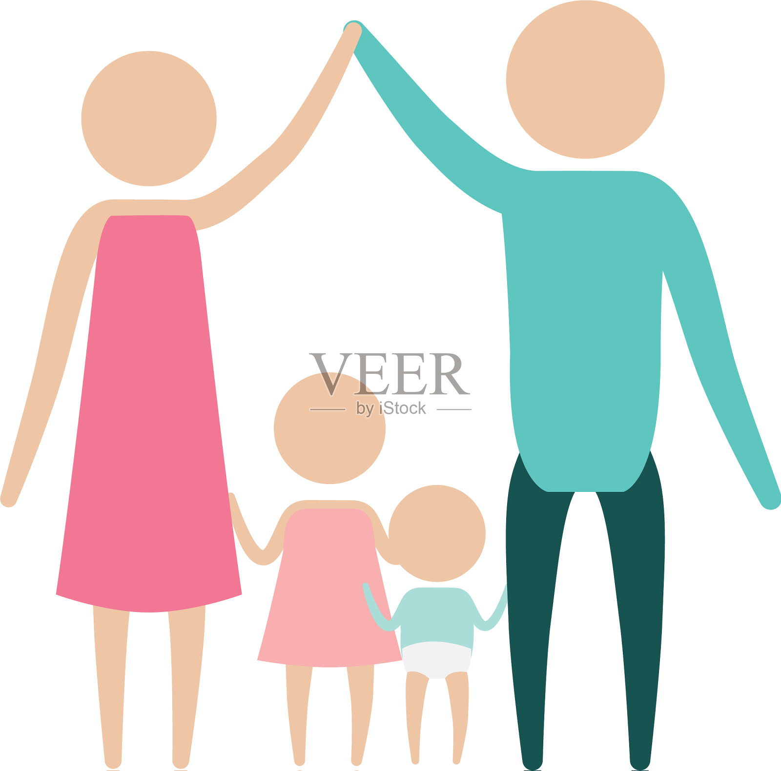 彩色剪影象形父母牵手插画图片素材