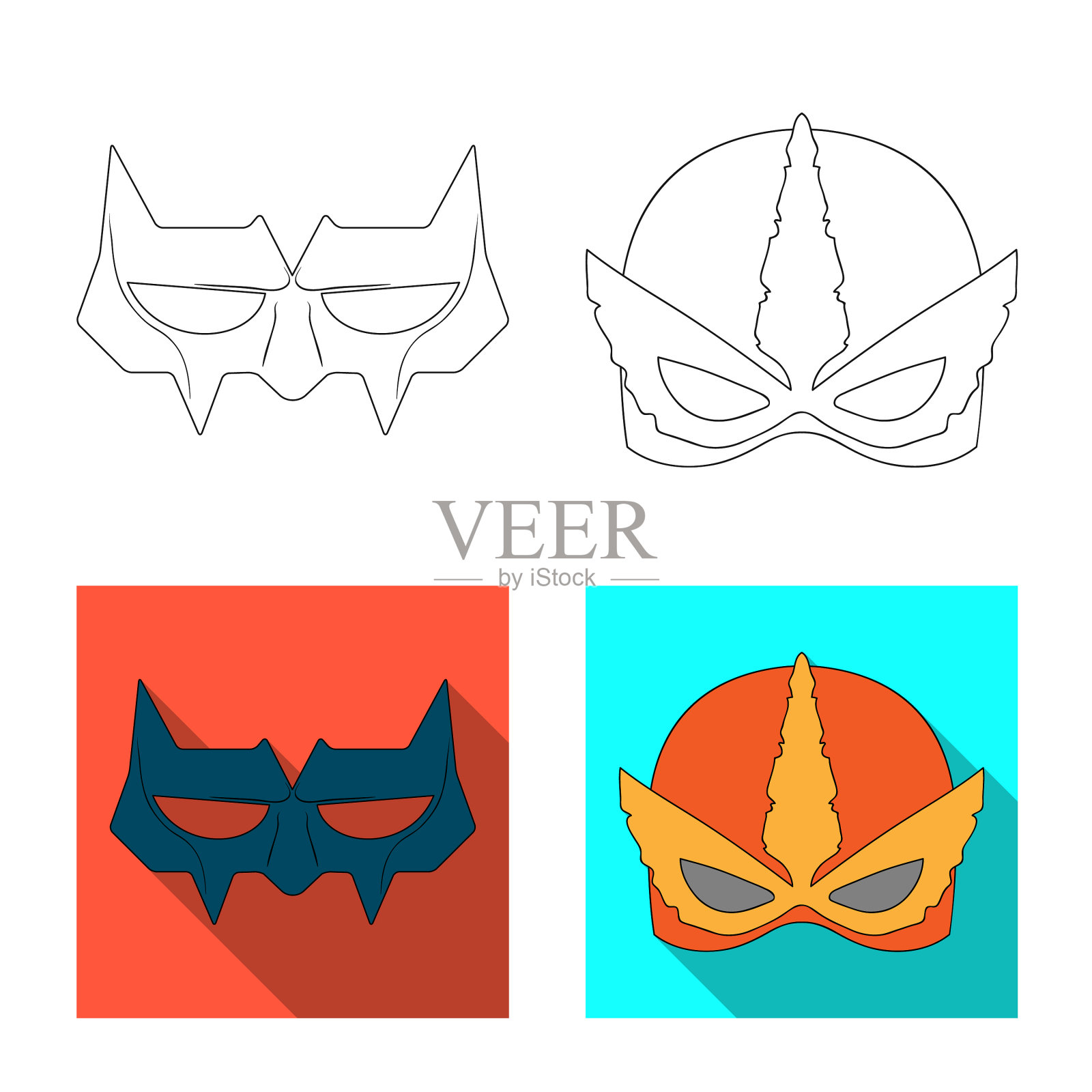 隔离对象的英雄和面具的标志收集插画图片素材