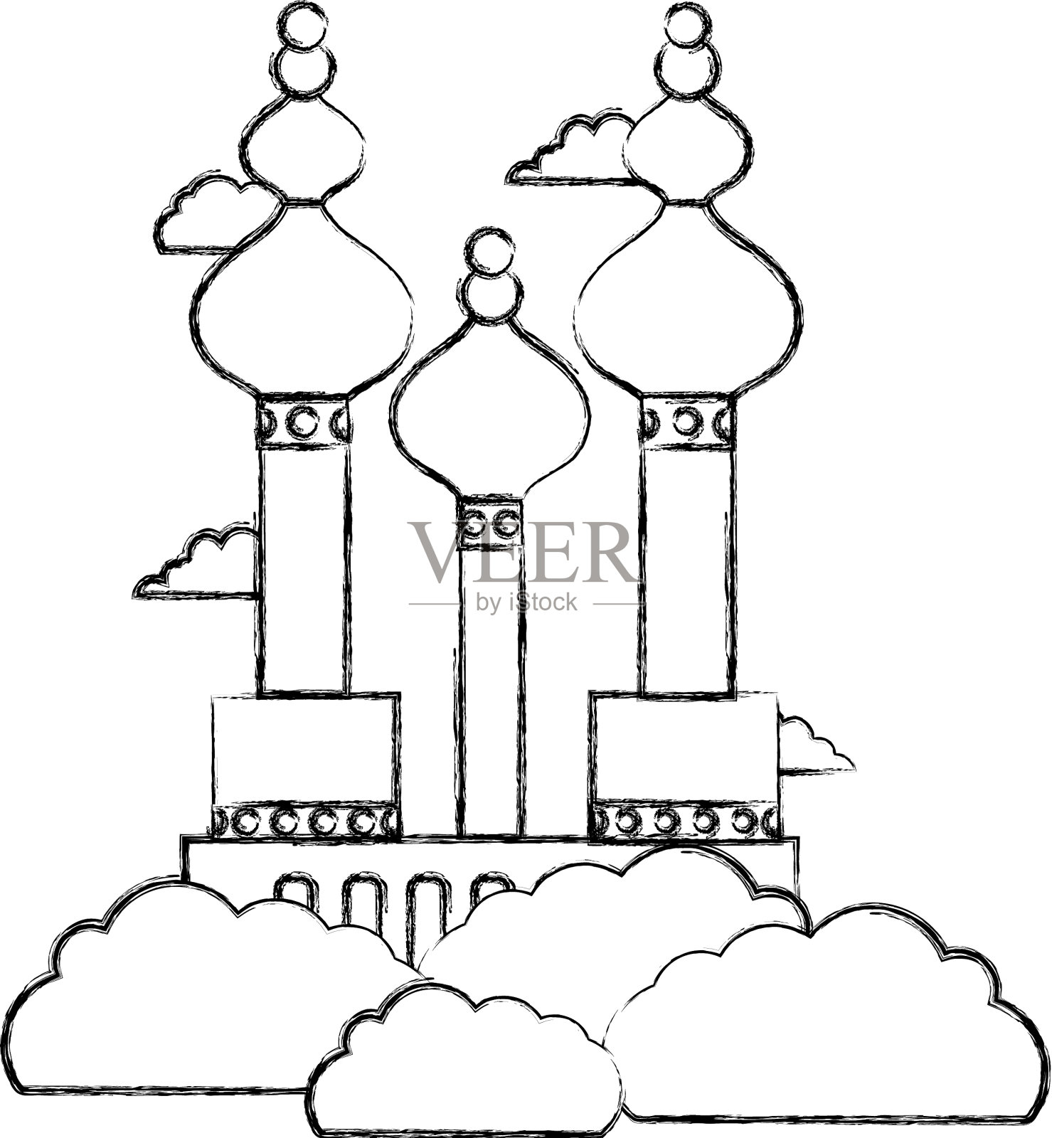 图莫斯科旅游景点与云设计元素图片