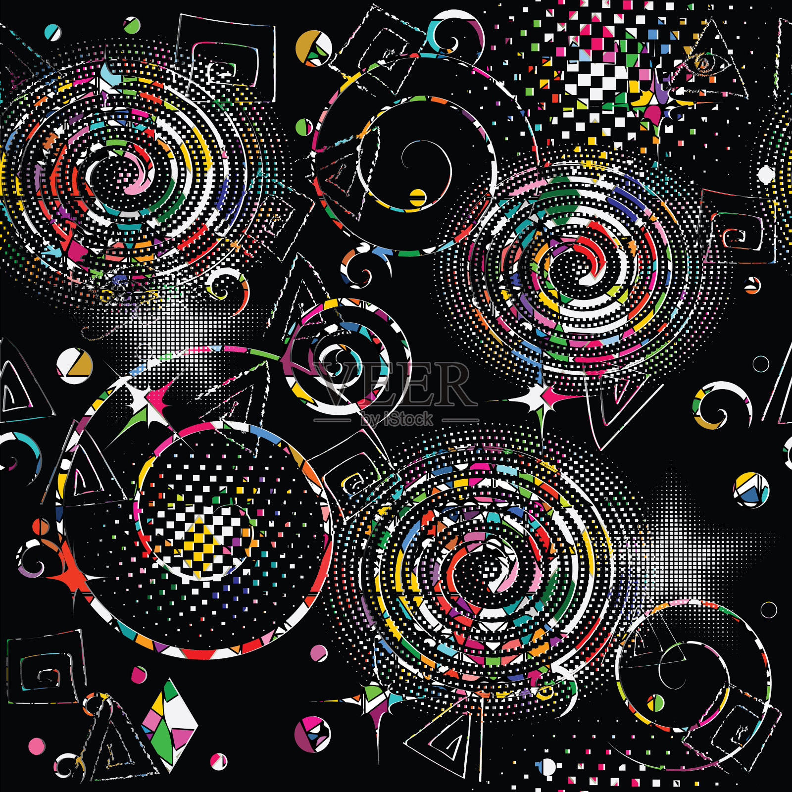 几何抽象无缝图案丰富多彩插画图片素材