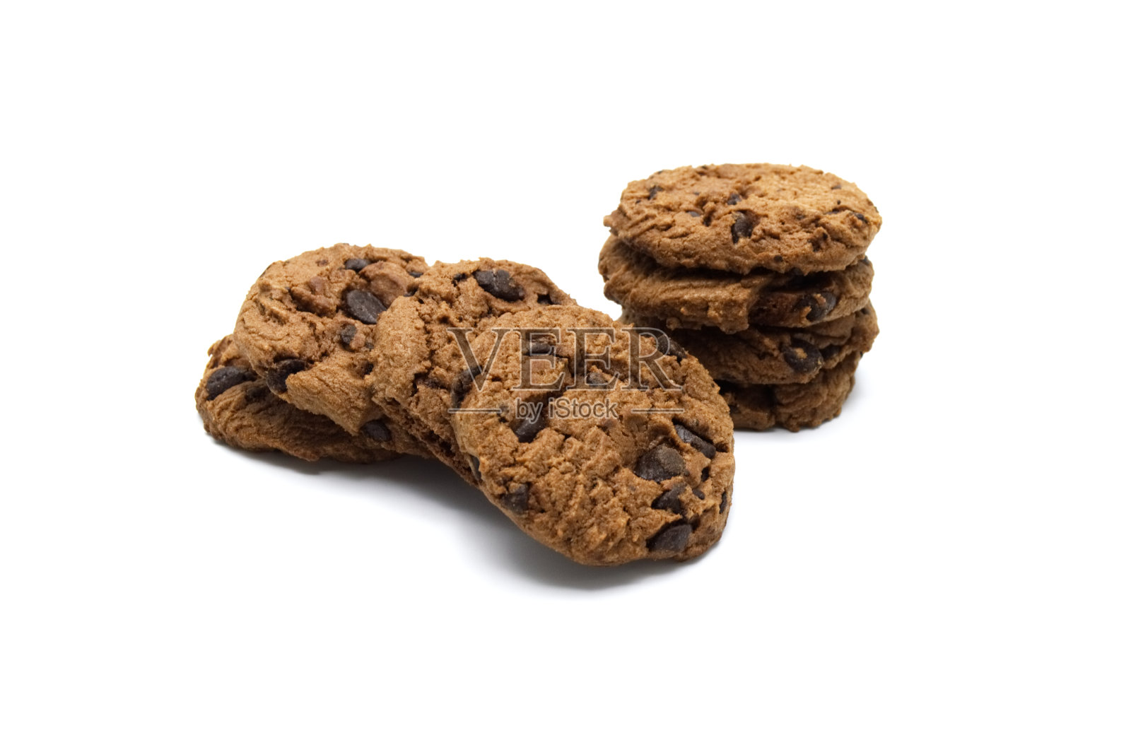 巧克力饼干在白色背景上孤立。照片摄影图片