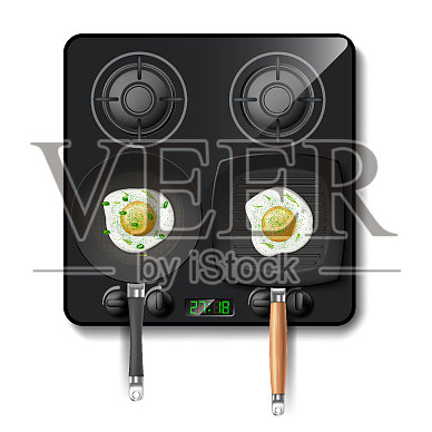 3d逼真的煤气炉俯视图设计元素图片